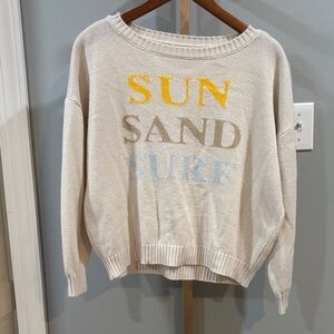 Saltwater LUXE Beige Sweater with SUN SAND SURF Design